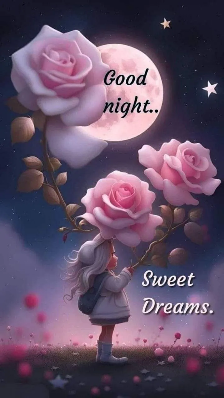 Good Night Pink Roses with Inspirational Quote Image