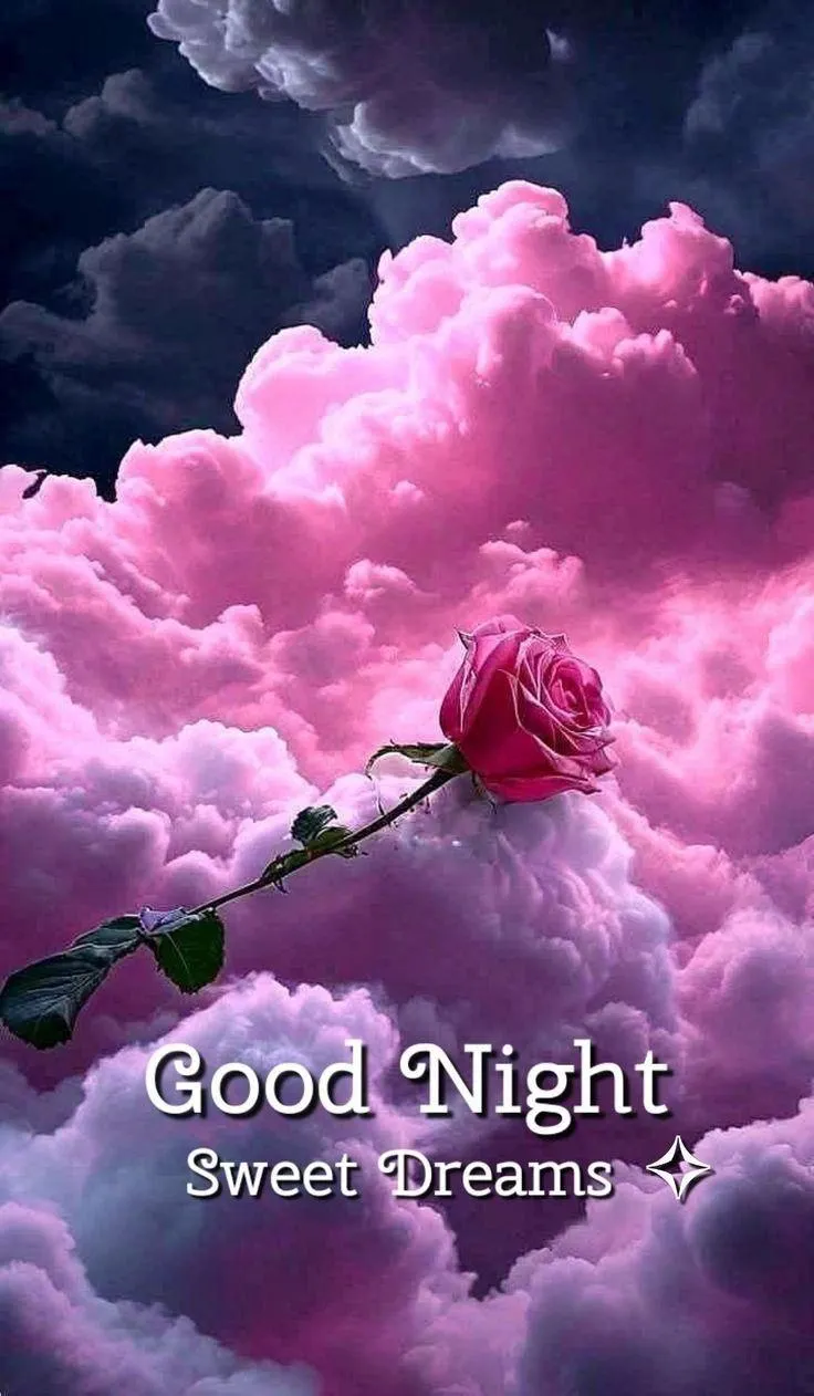 Good Night Pink Sky with Clouds and Elegant Text Image