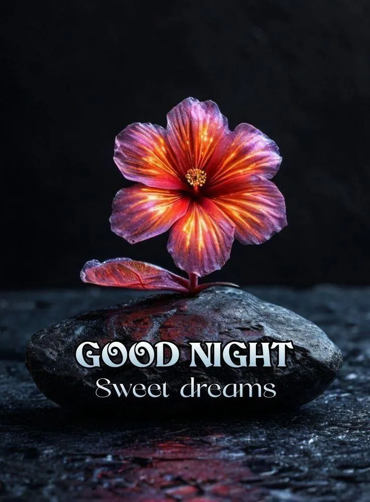 Good Night Red Hibiscus Flower on Black Background