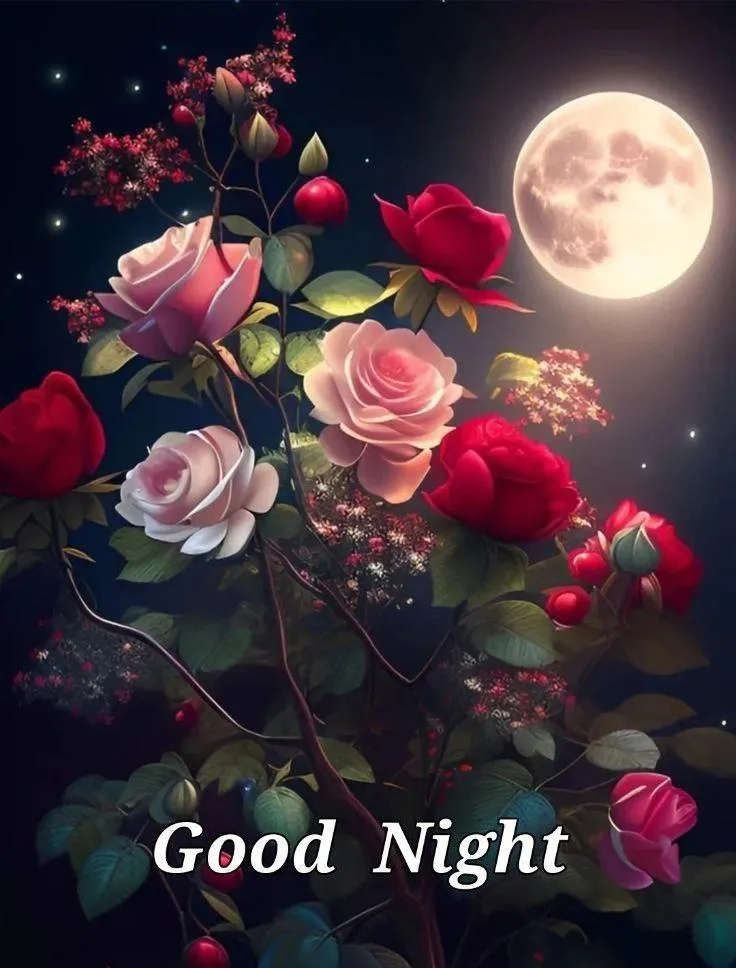 Good Night Red Roses and Candlelight Free Wallpaper