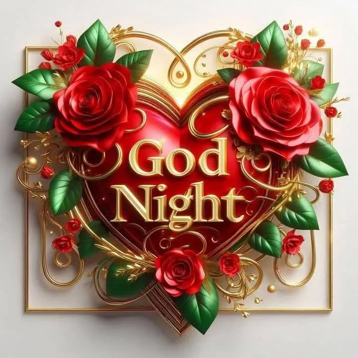 Good Night Rose Frame with Golden Lights and Love Image