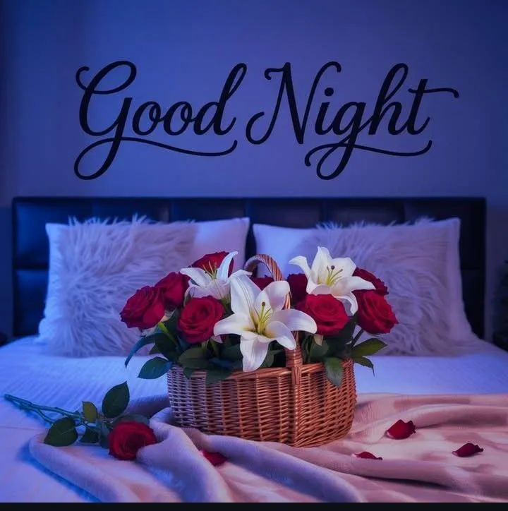 Good Night Scene with Flowers and Blue Background