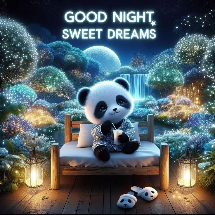 Good Night Sweet Dreams with Cute Panda Hd Wallpaper
