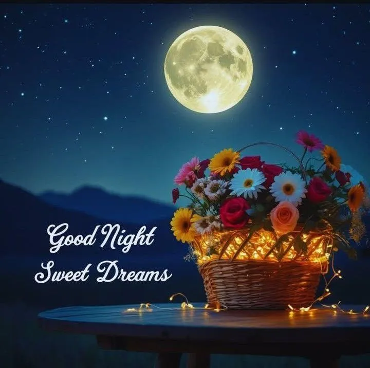 Good Night Sweet Dreams with Moon and Flowers Wallpaper