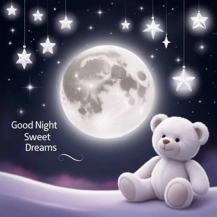 Good Night Sweet Dreams with Moon and Teddy Bear Image