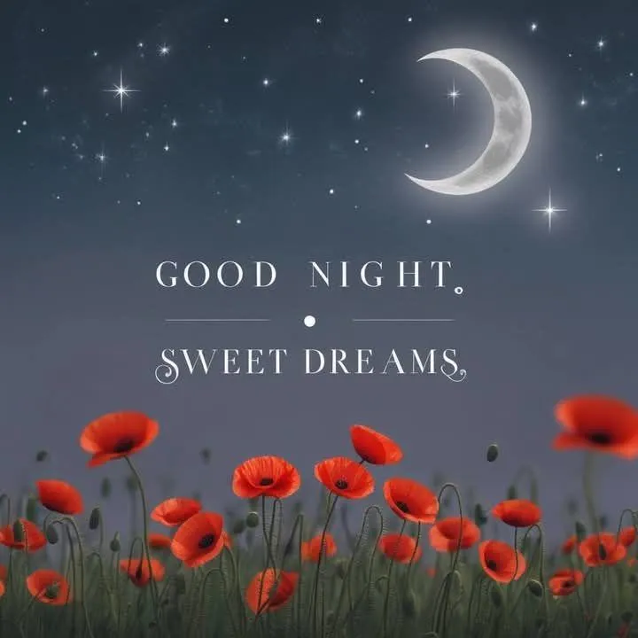 Good Night Sweet Dreams with Red Flowers and Moon Wallpaper