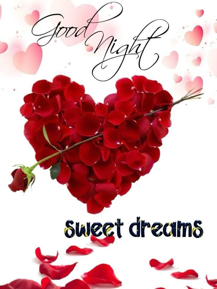Good Night Sweet Dreams with Red Heart Flowers Wallpaper