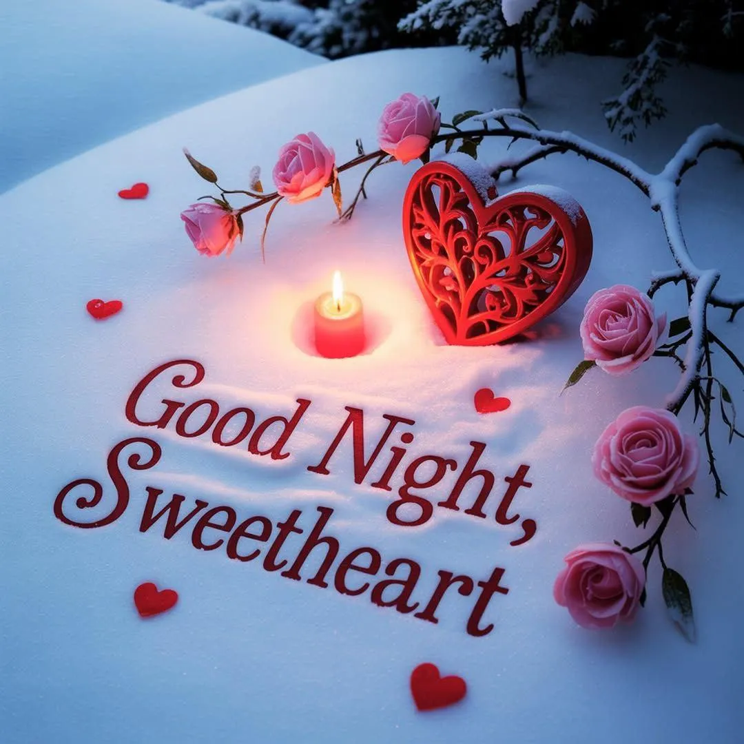 Good Night Sweetheart Message in Red Heart Theme Image