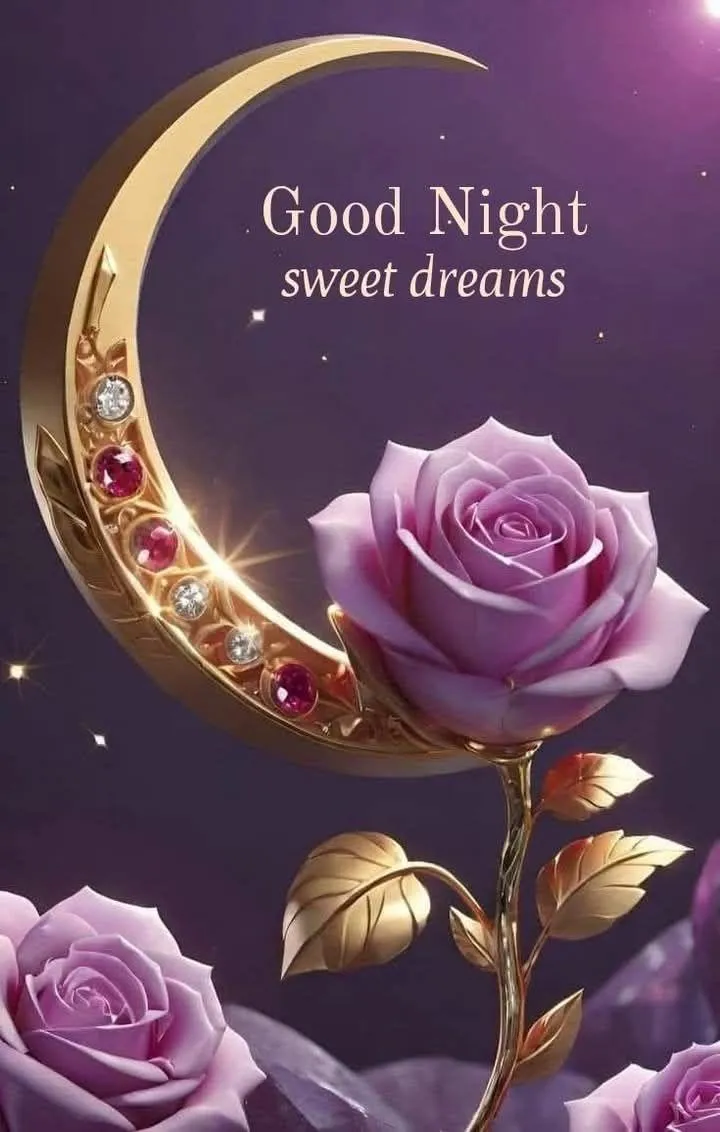 Good Night Text with Flower and Moon Free Wallpaper