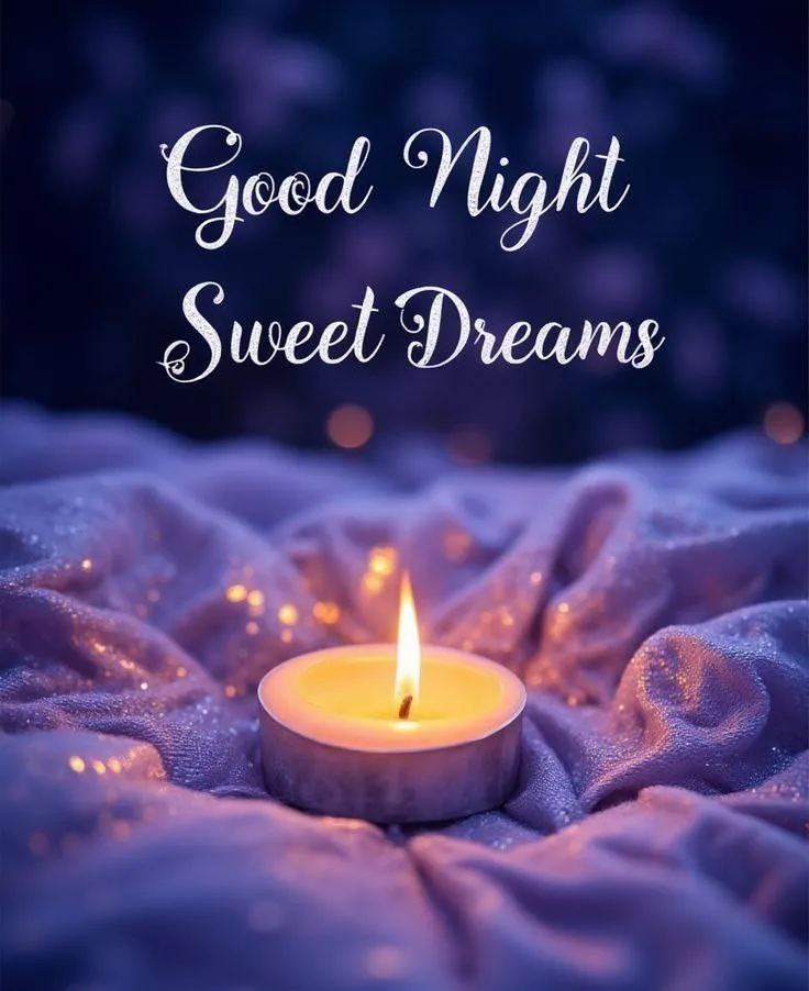 Good Night Wishes with Candle and Soft Flower Lights