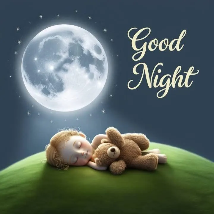 Good Night with Baby Sleeping Under the Full Moon Image