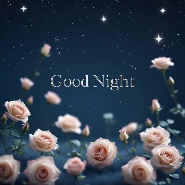 Good Night with Flowers and Starry Night Background