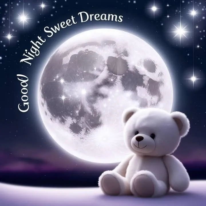 Good Night with Full Moon and Teddy Bear Free Wallpaper