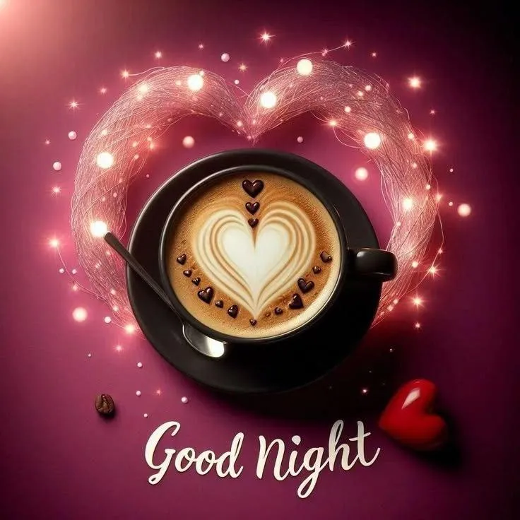 Good Night with Heart and Sparkles on Dark Background