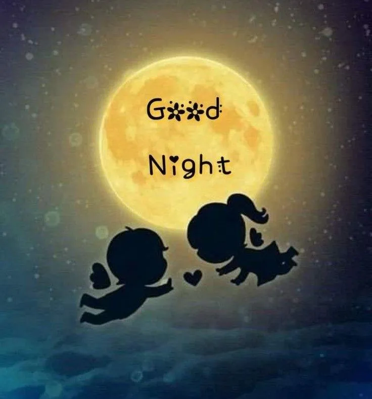 Good Night with Moon and Two Cats Silhouettes Wallpaper