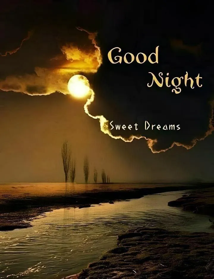 Good Night with Nighttime Lake View Free Hd Wallpaper