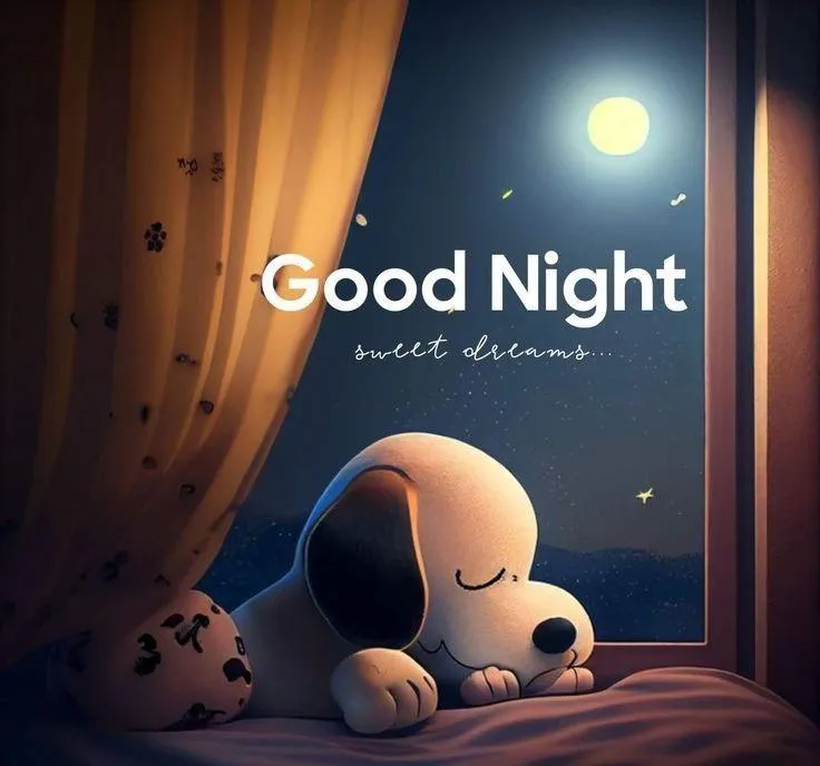 Good Night with Sleeping Puppy and Warm Light Wallpaper