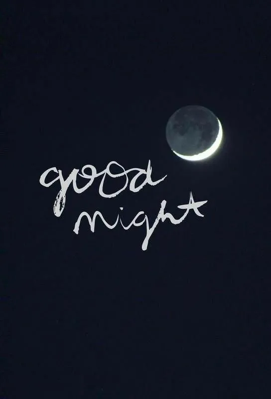 Good Night Written on Dark Sky with Crescent Moon and Stars