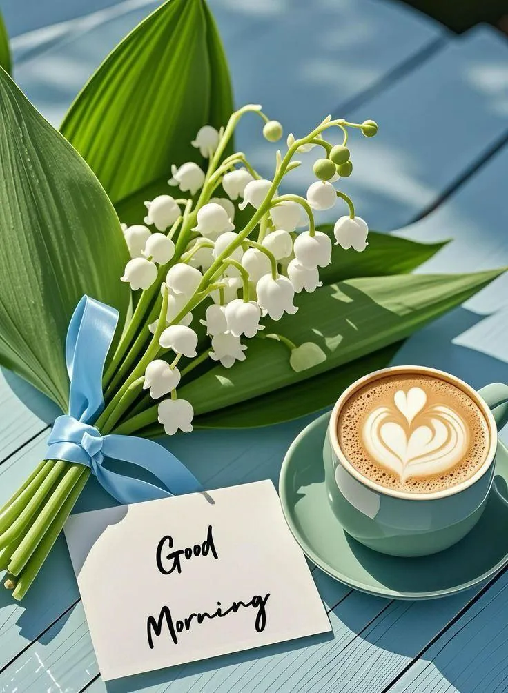 Green Leaves and White Lily Flower for Morning Blessing