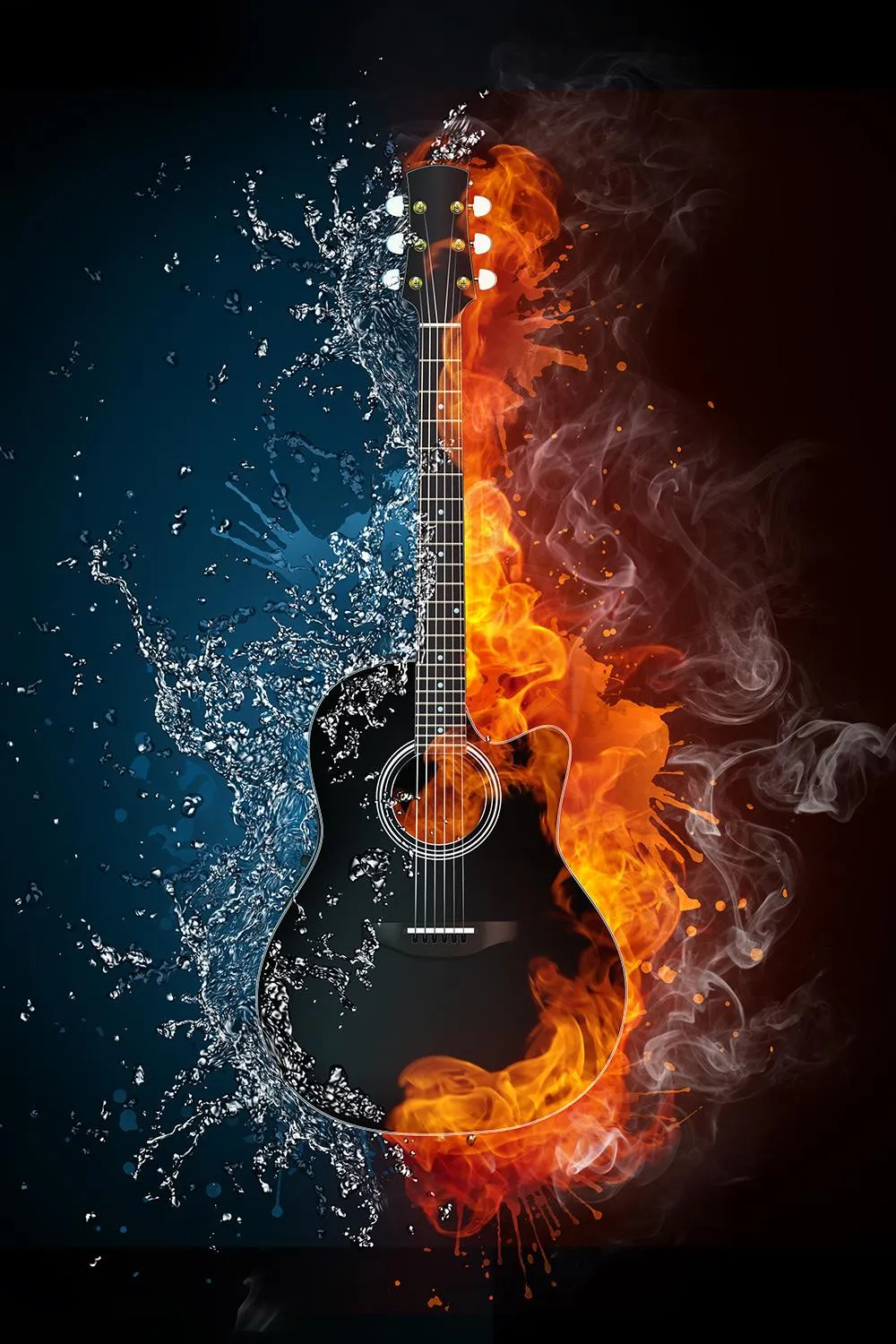Guitar of Fire and Water Symbol of Passion and Balance