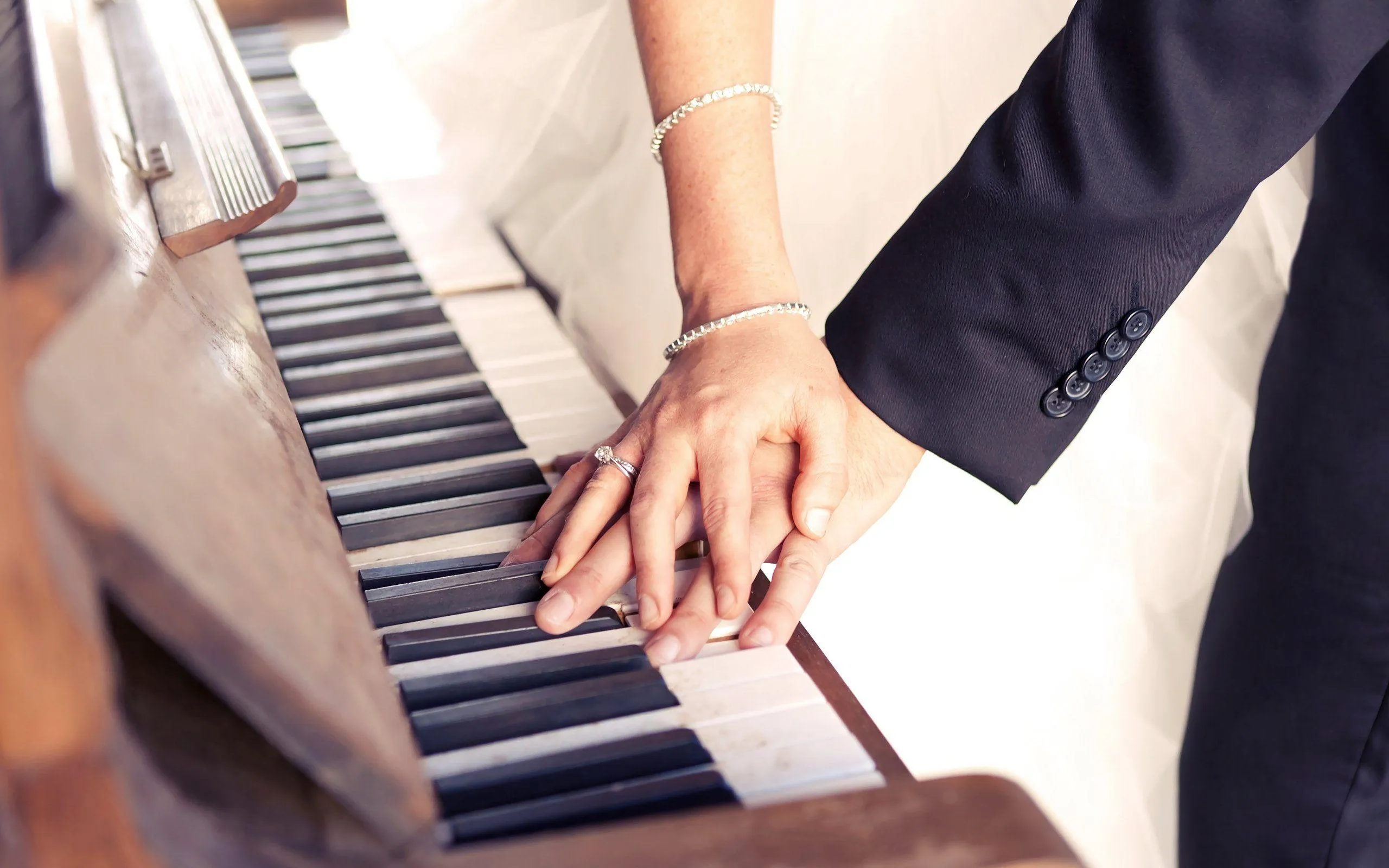 Hands on Piano Sharing Musical Romantic Moment Wallpaper