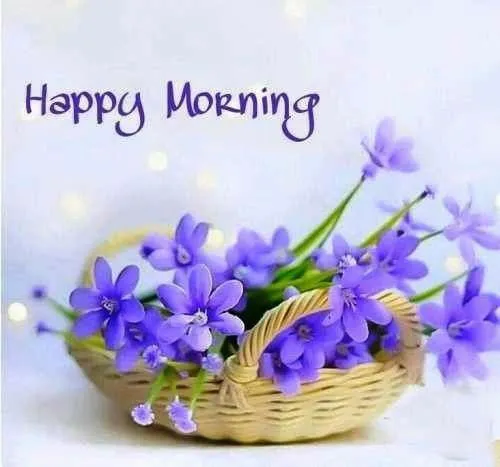 Happy Morning Greeting with Purple Flowers and Soft Light