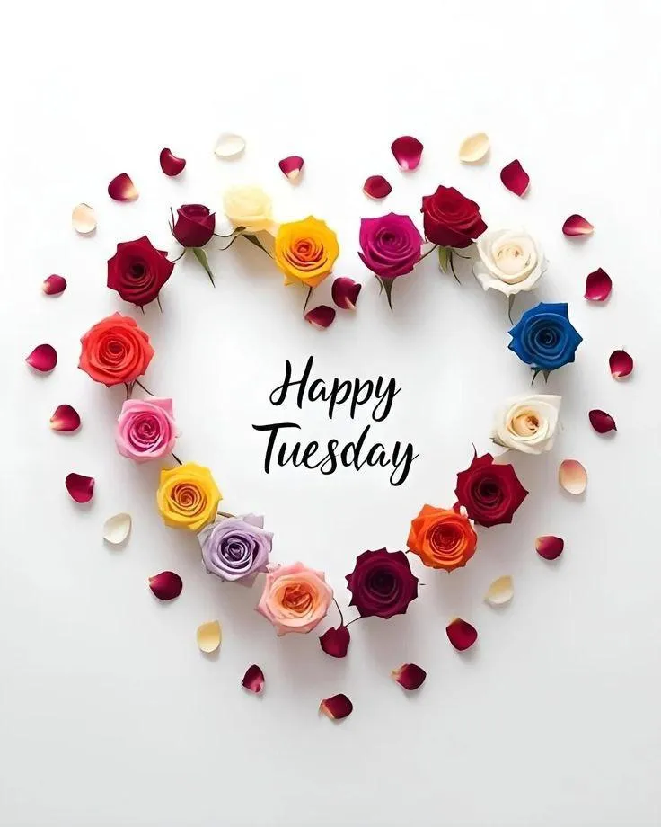 Happy Morning with Heart Made of Red and Yellow Flowers