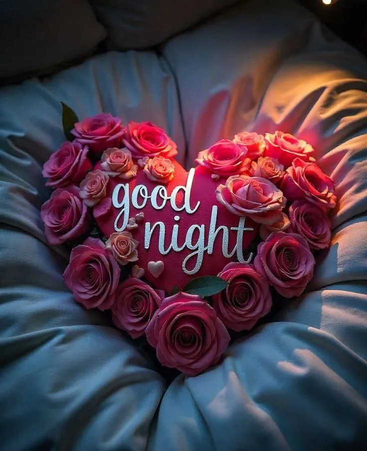 Heart Made of Red Roses with Good Night Message Image