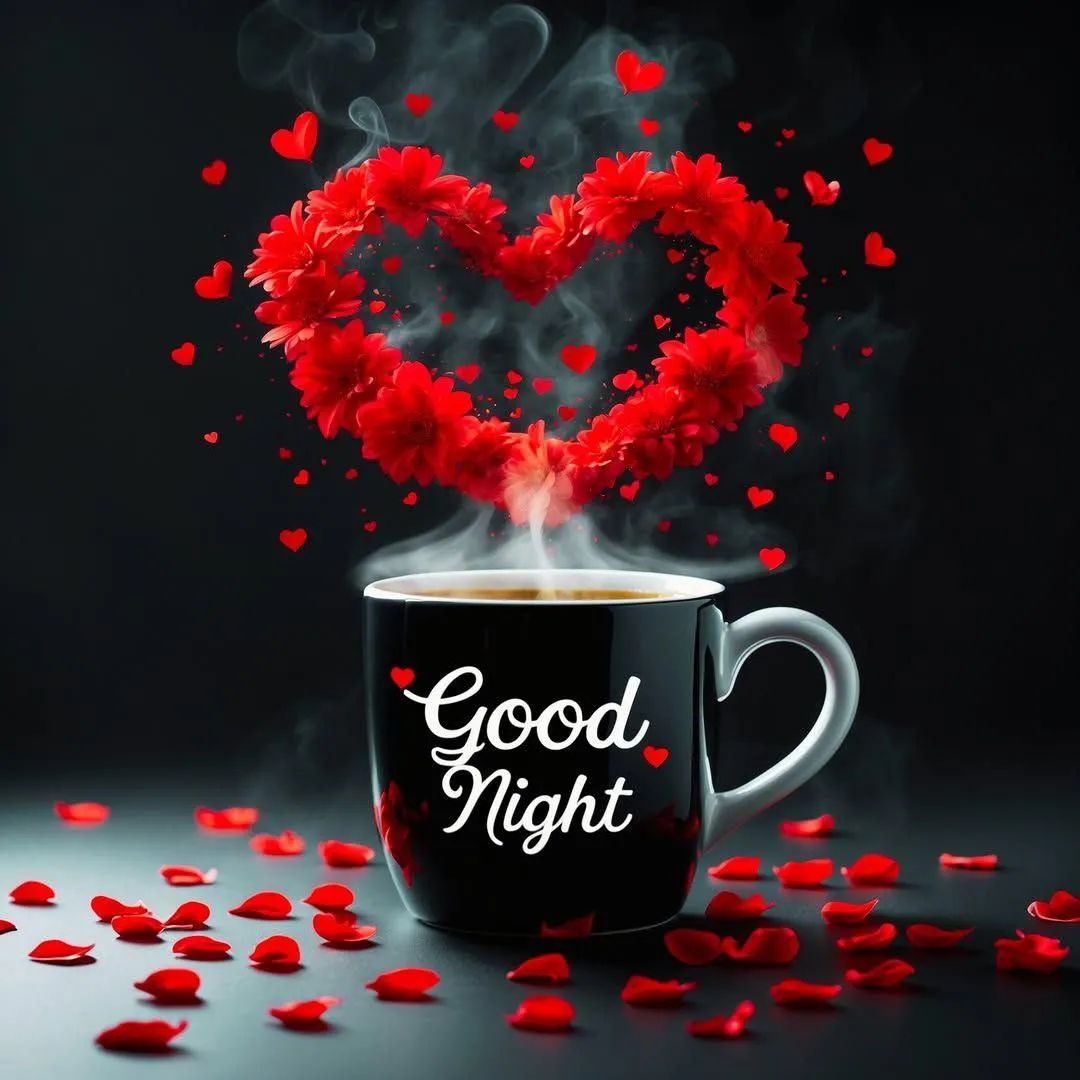 Heart Shape Made of Rose Petals and Good Night Mug