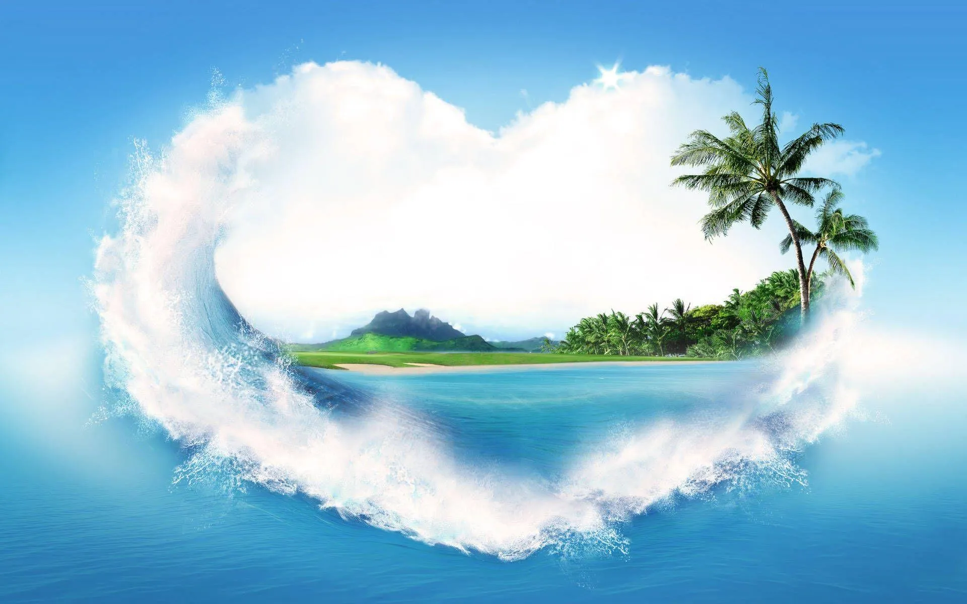 Heart Shaped Cloud Forming Over Blue Tropical Sea Wallpaper