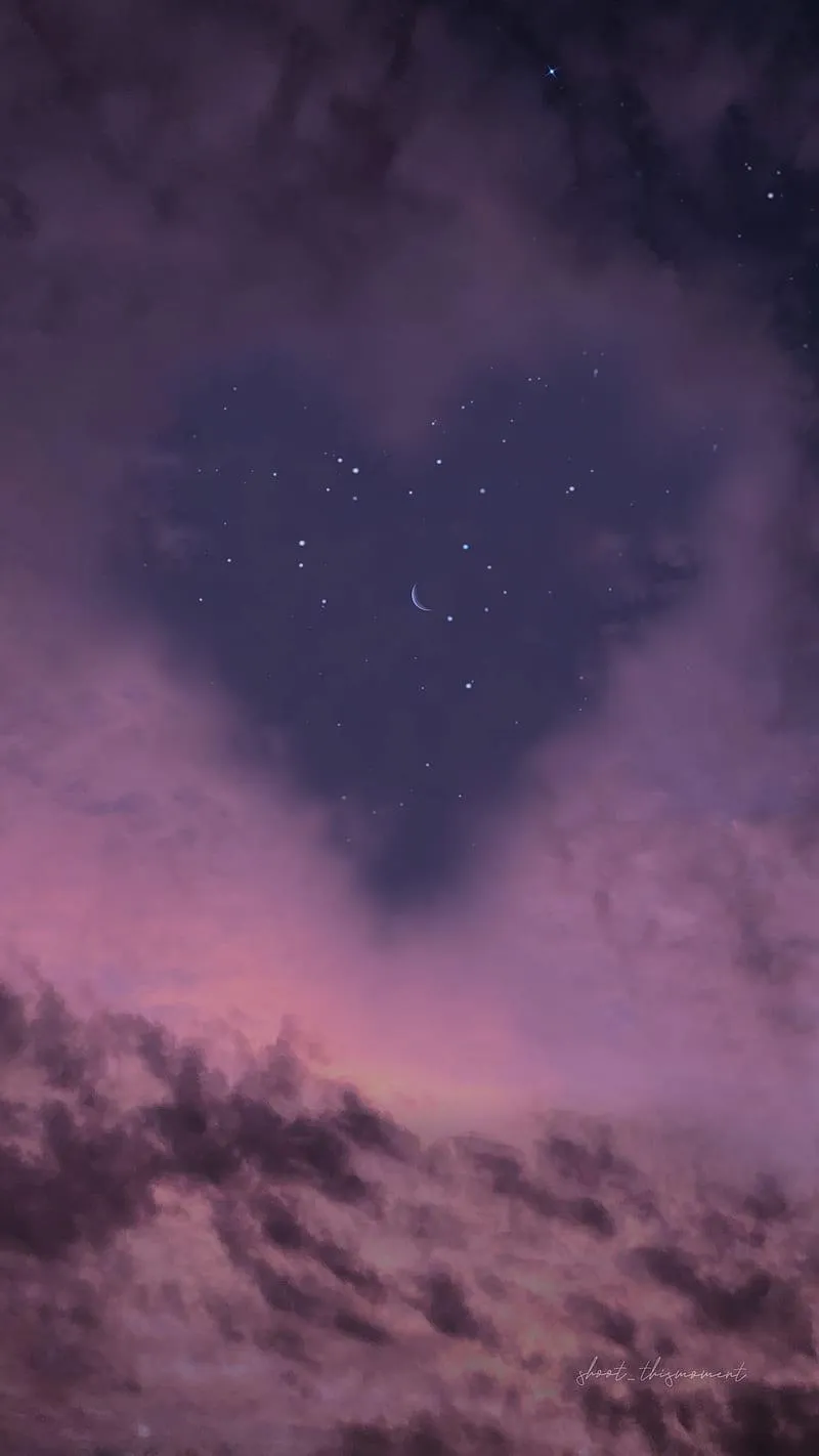 Heart Shaped Cloud in Night Sky of Deep Affection Wallpaper
