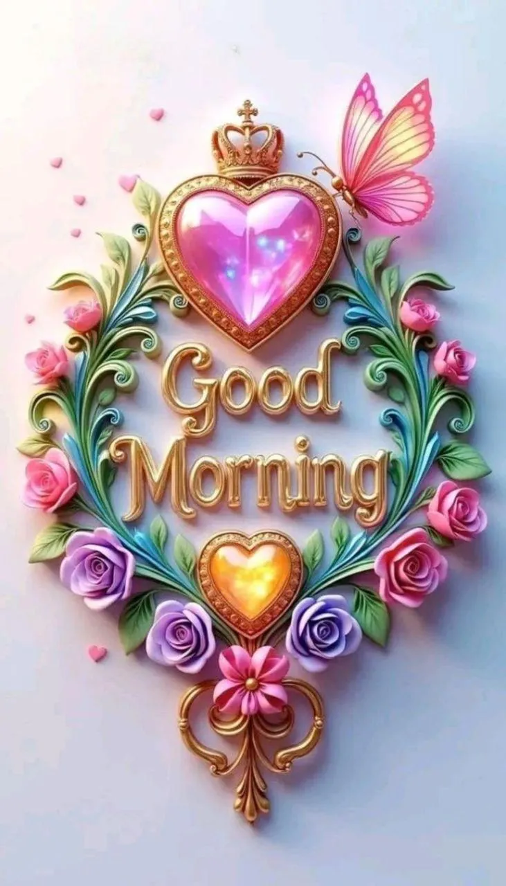 Heart Shaped Flowers with Elegant Good Morning Wish