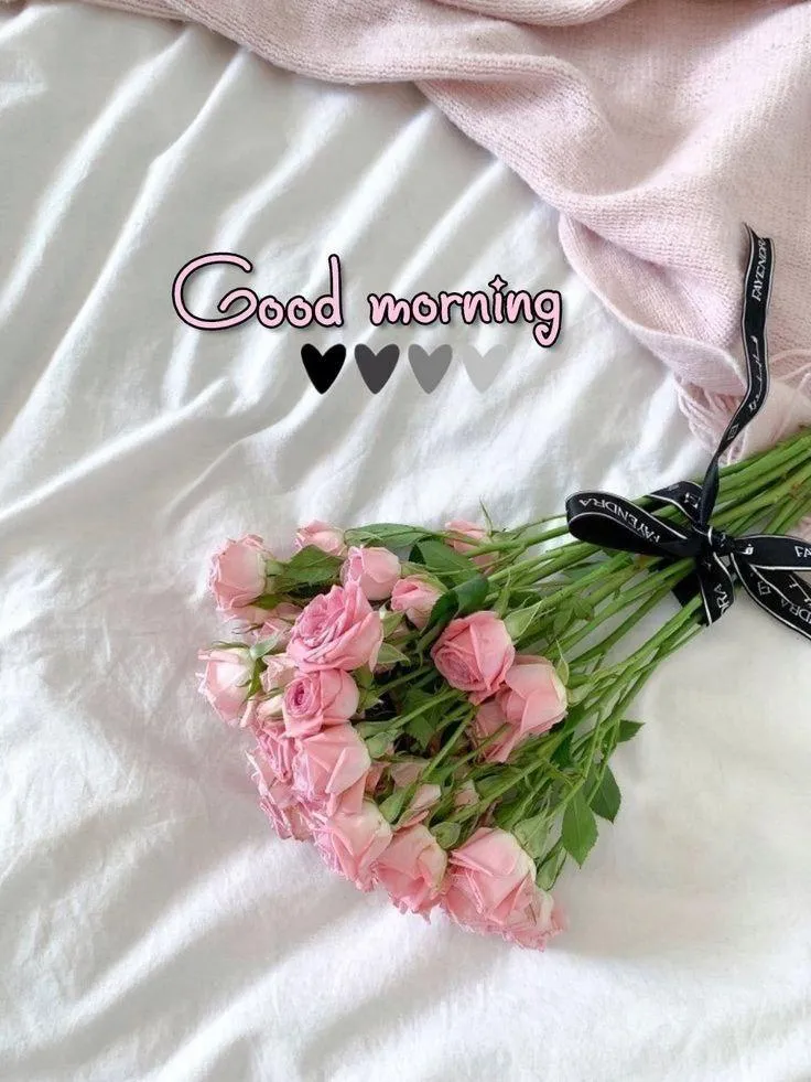 Heart Shaped Flowers with Romantic Good Morning Wish