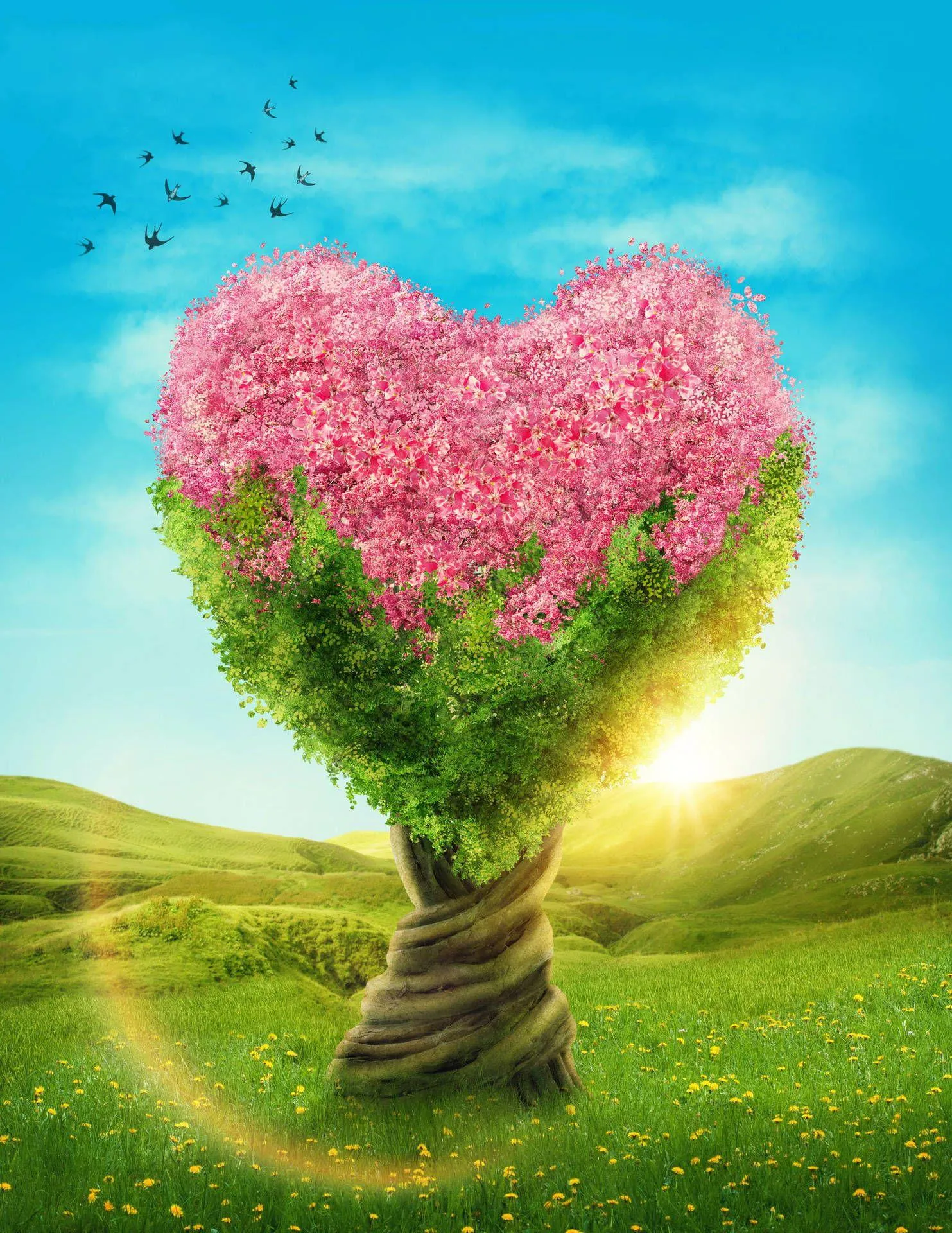 Heart Shaped Tree Representing Growth of Love Wallpaper