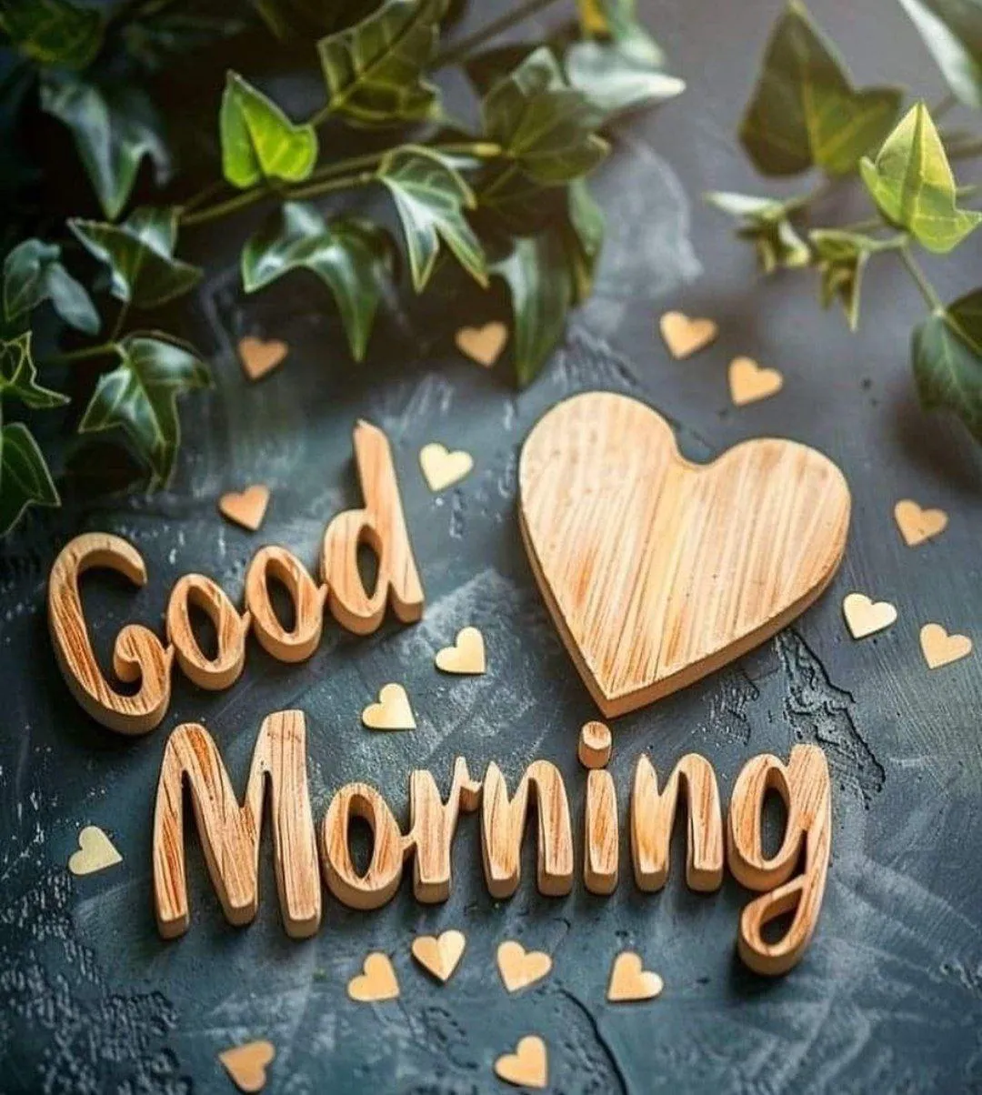 Heart Shaped Wood and Good Morning Text with Nature Background