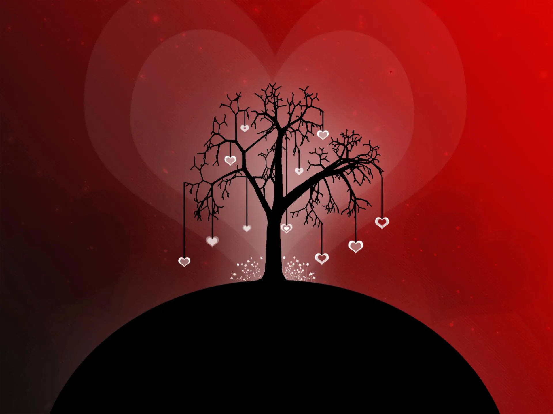 Heart Tree Growing Under Red Romantic Horizon Wallpaper