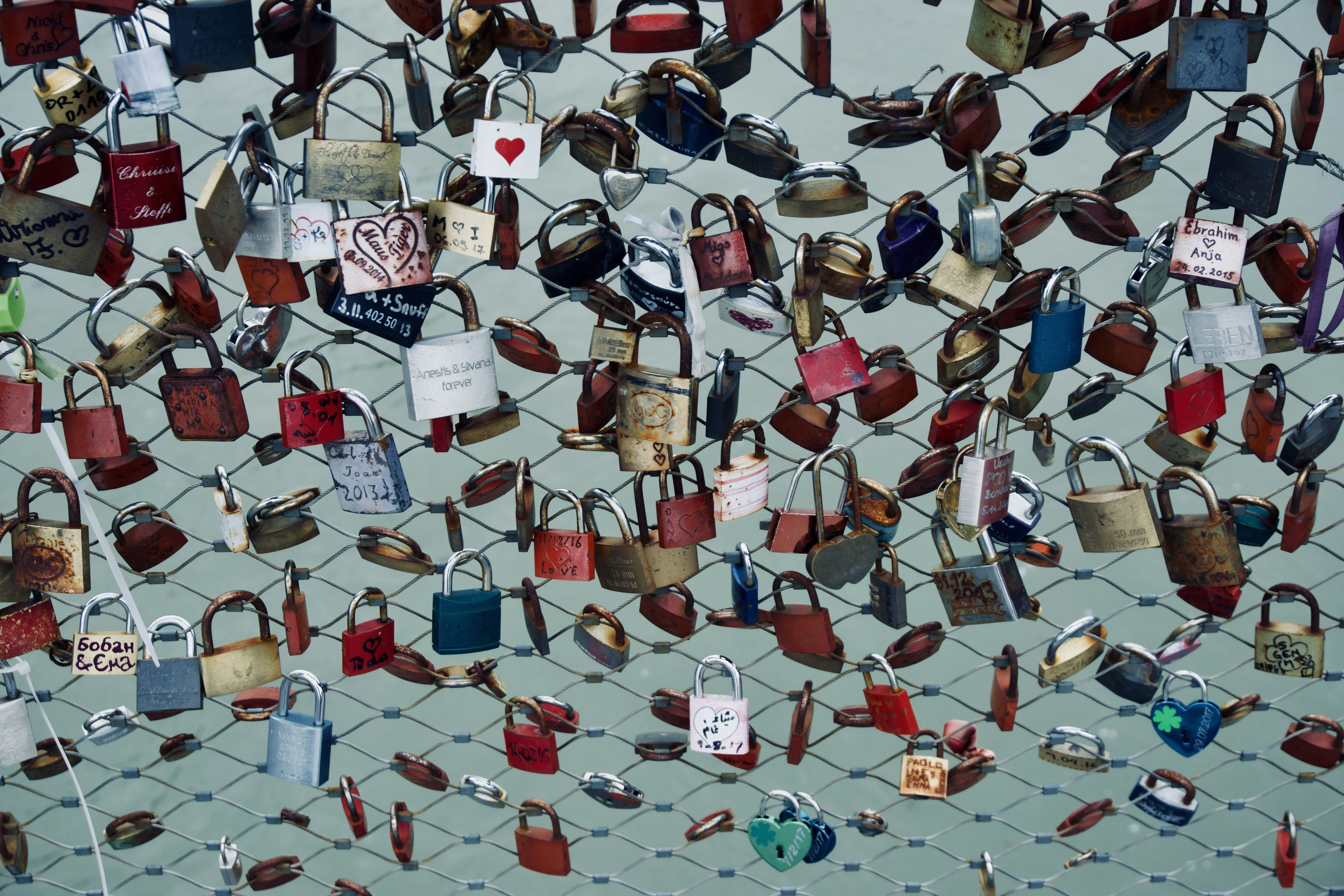 Hundreds of Colorful Locks Representing Love Bonds Wallpaper