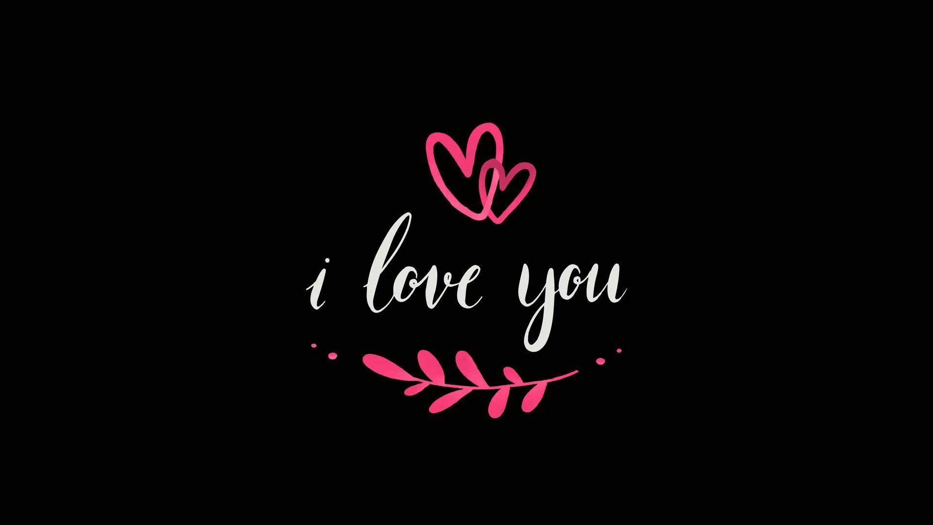 I Love You Text on Black Background with Hearts Wallpaper