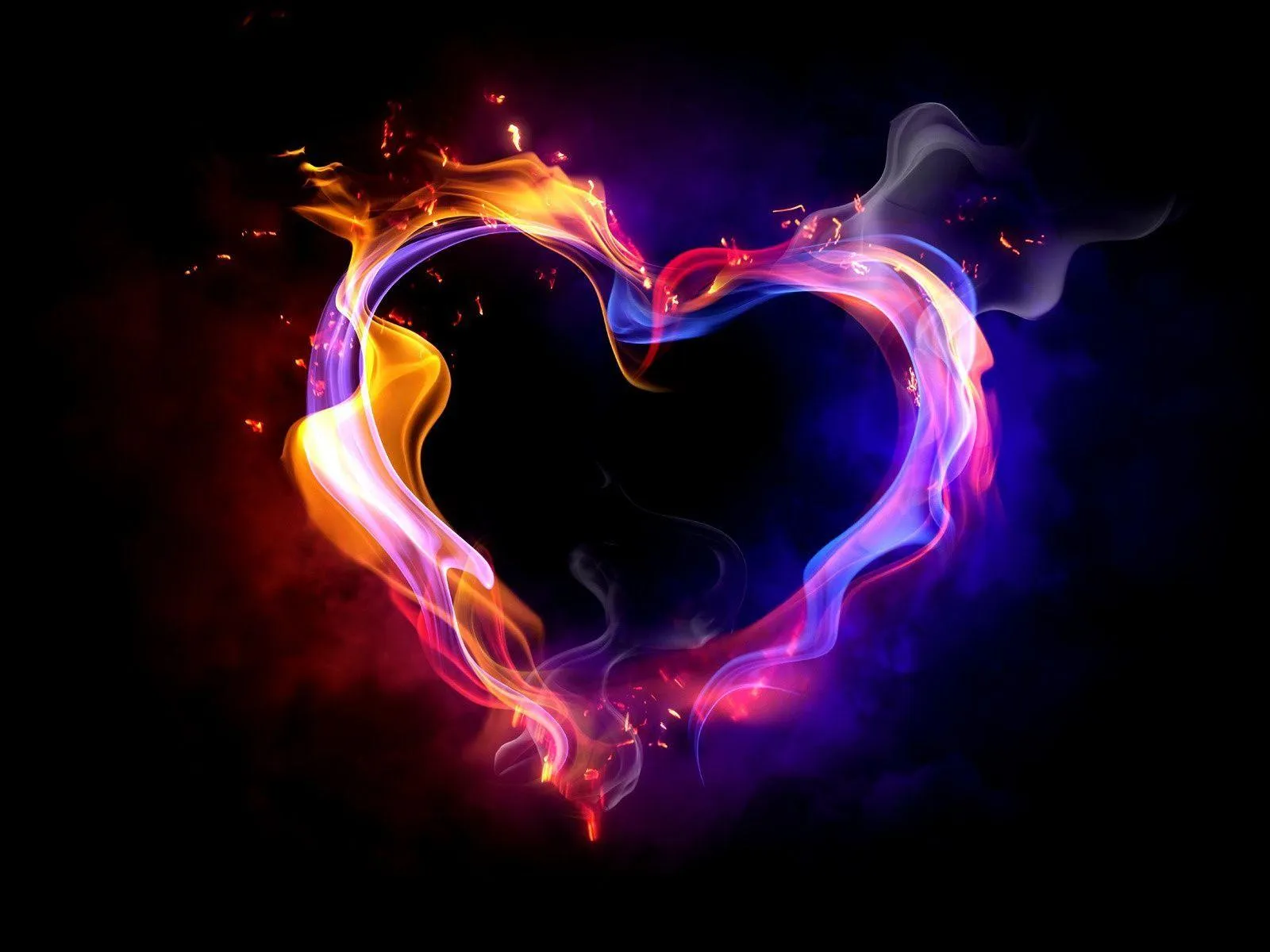 Image of Glowing Purple Heart Fire Love Abstract Art