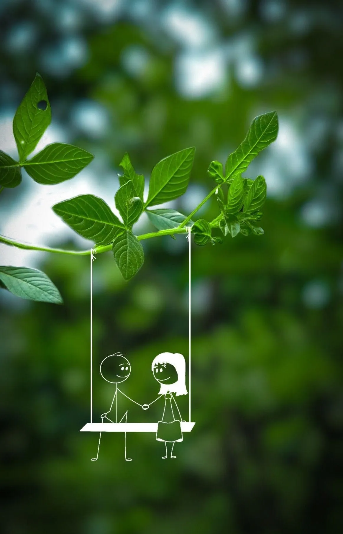 Innocent Love on a Swing Amid Nature Serenity Wallpaper