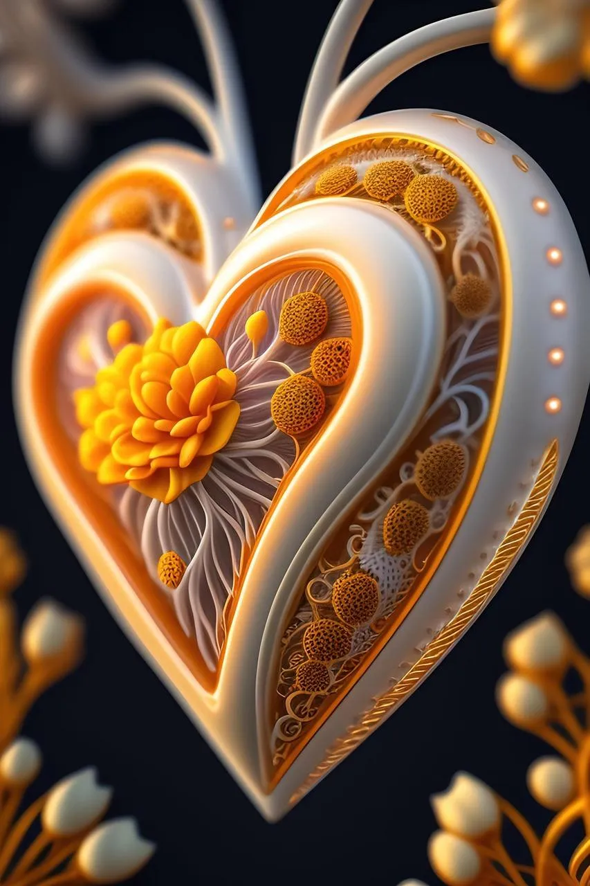Intricate Heart Shaped Floral Sculpture in Gold Tones