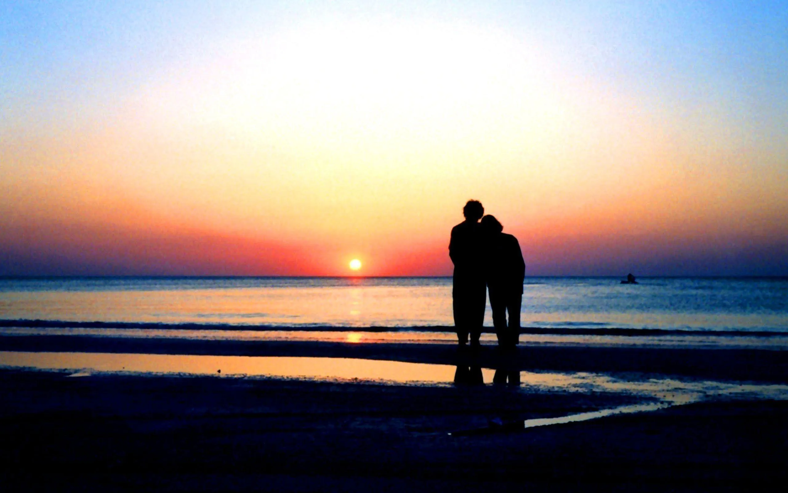 Landscape of Couple Watching Sunset Sharing Peaceful Love