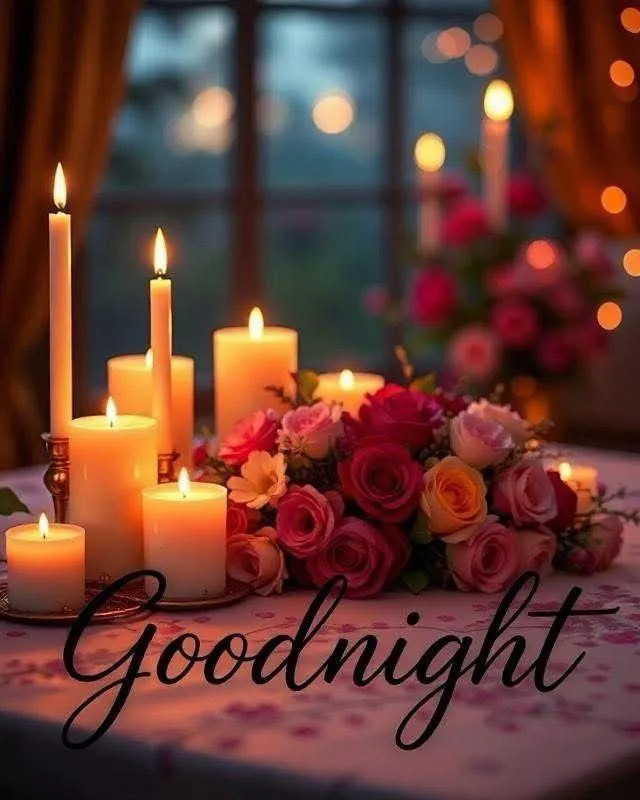 Lit Candles and Soft Petals for Good Night Prayers Wallpaper