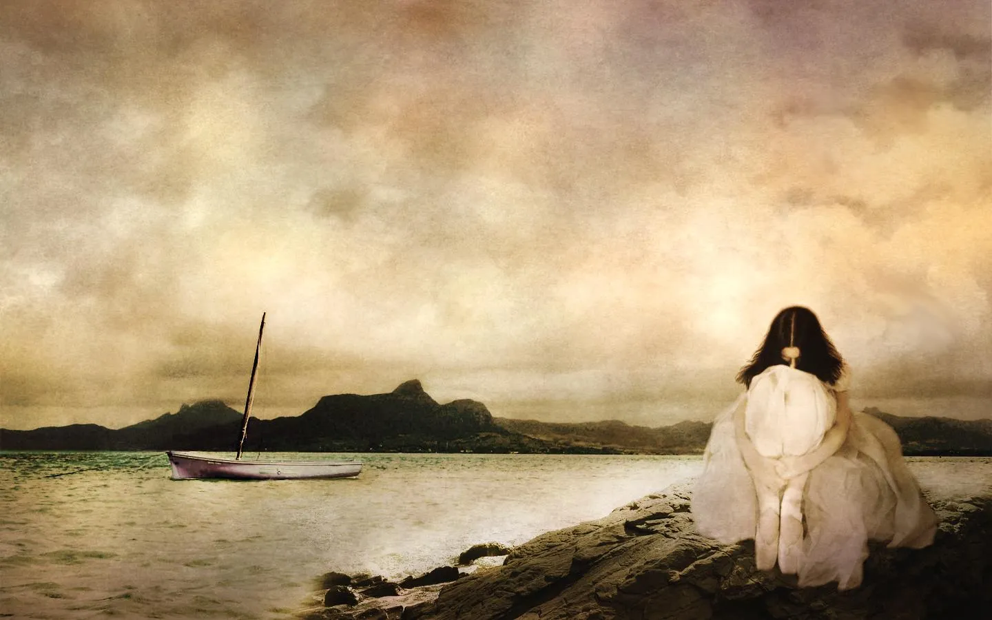 Lonely Woman on Beach Portraying Lost Feelings Wallpaper