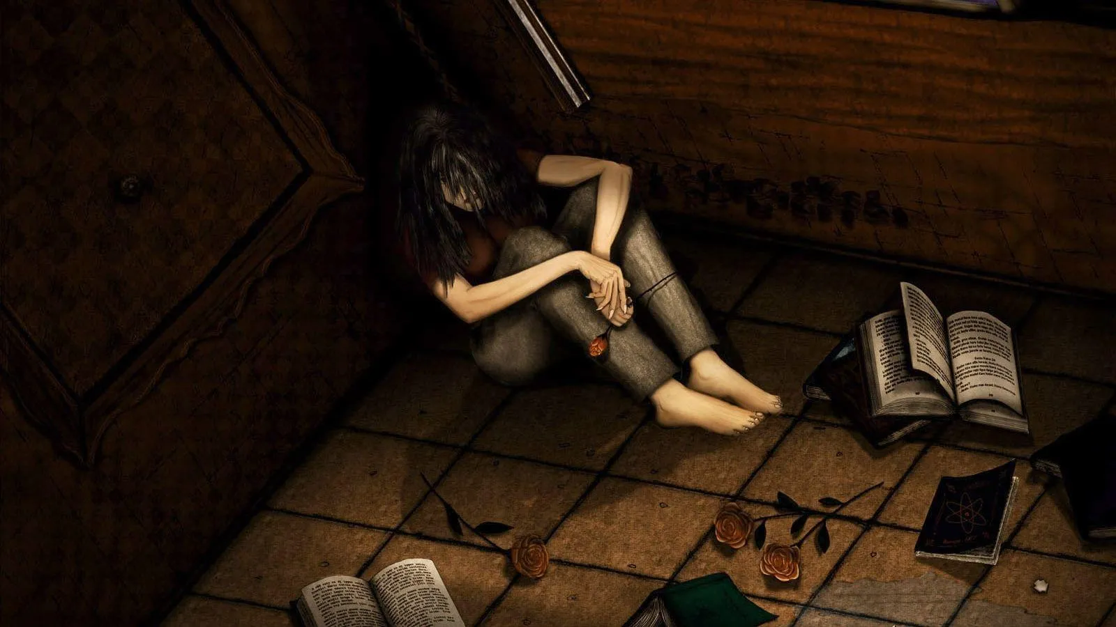 Lonely Women Sitting in Box Depicting Lost Emotion