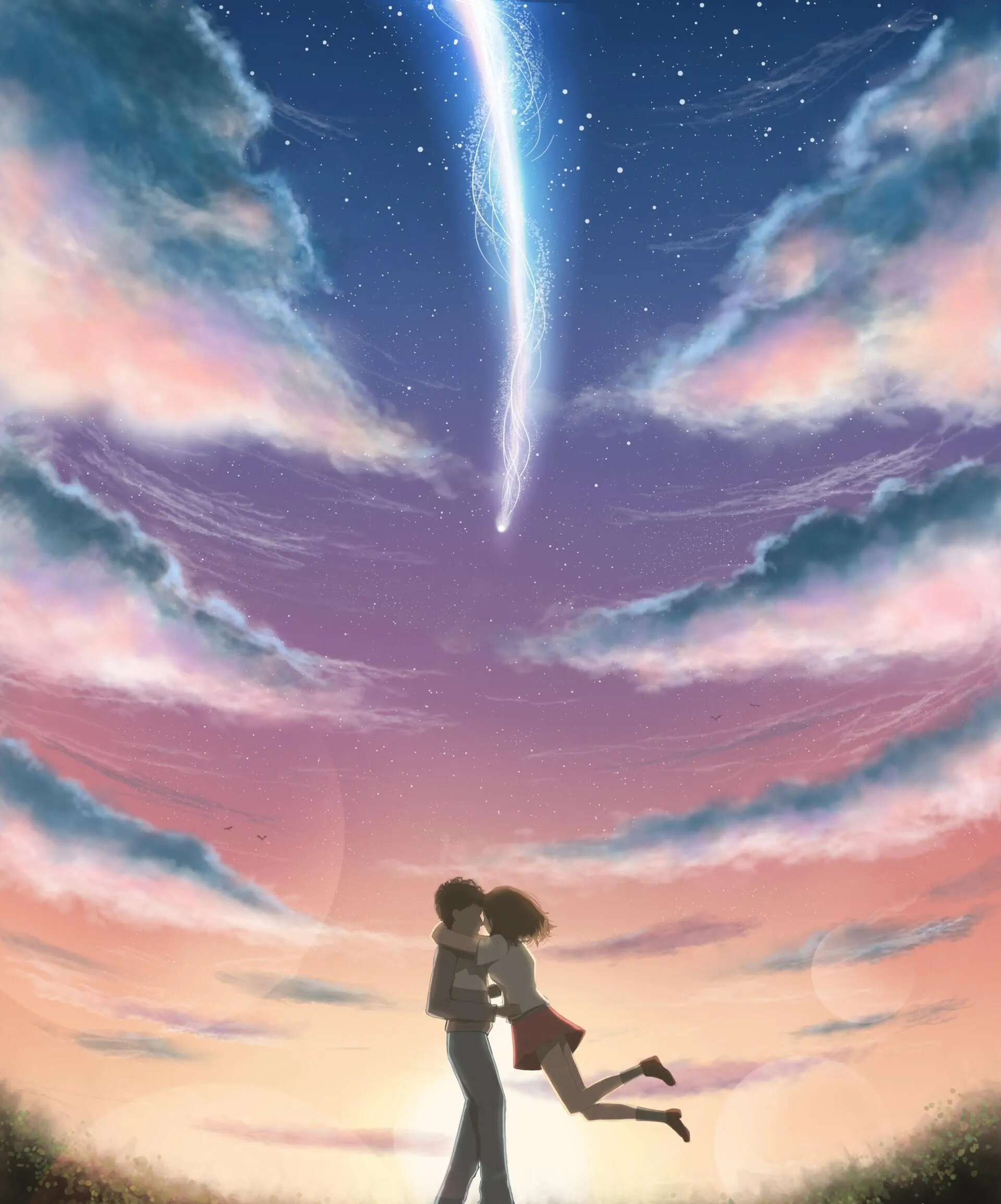Lovers Embracing Under Sky Filled with Hopeful Light