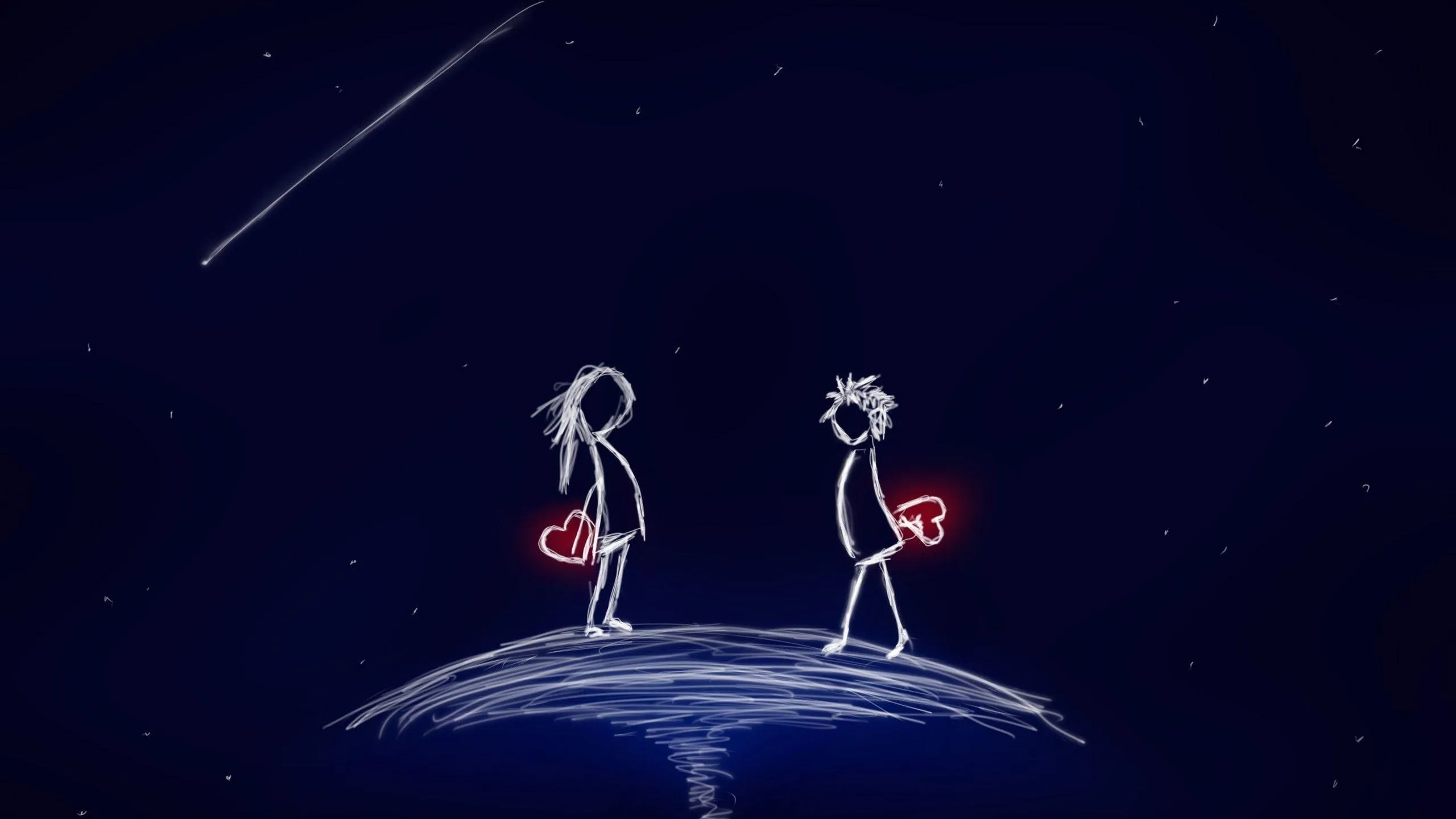 Minimal Couple Holding Hands Under Starry Night Sky
