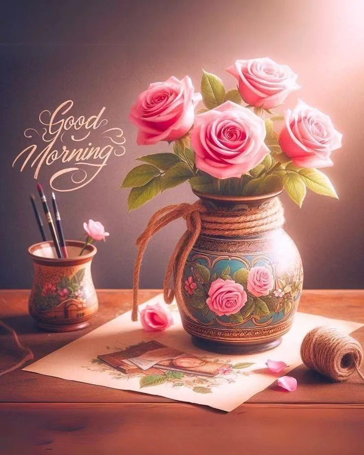 Morning Cup with Pink Roses to Begin Your Day Right