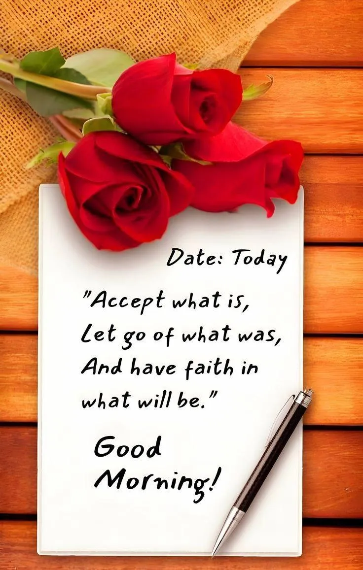 Motivational Good Morning Message with a Red Flower Card