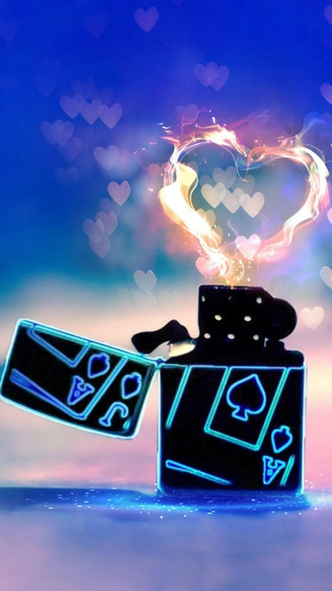 Neon Blue Light Shaping Heart of Digital Romance Wallpaper